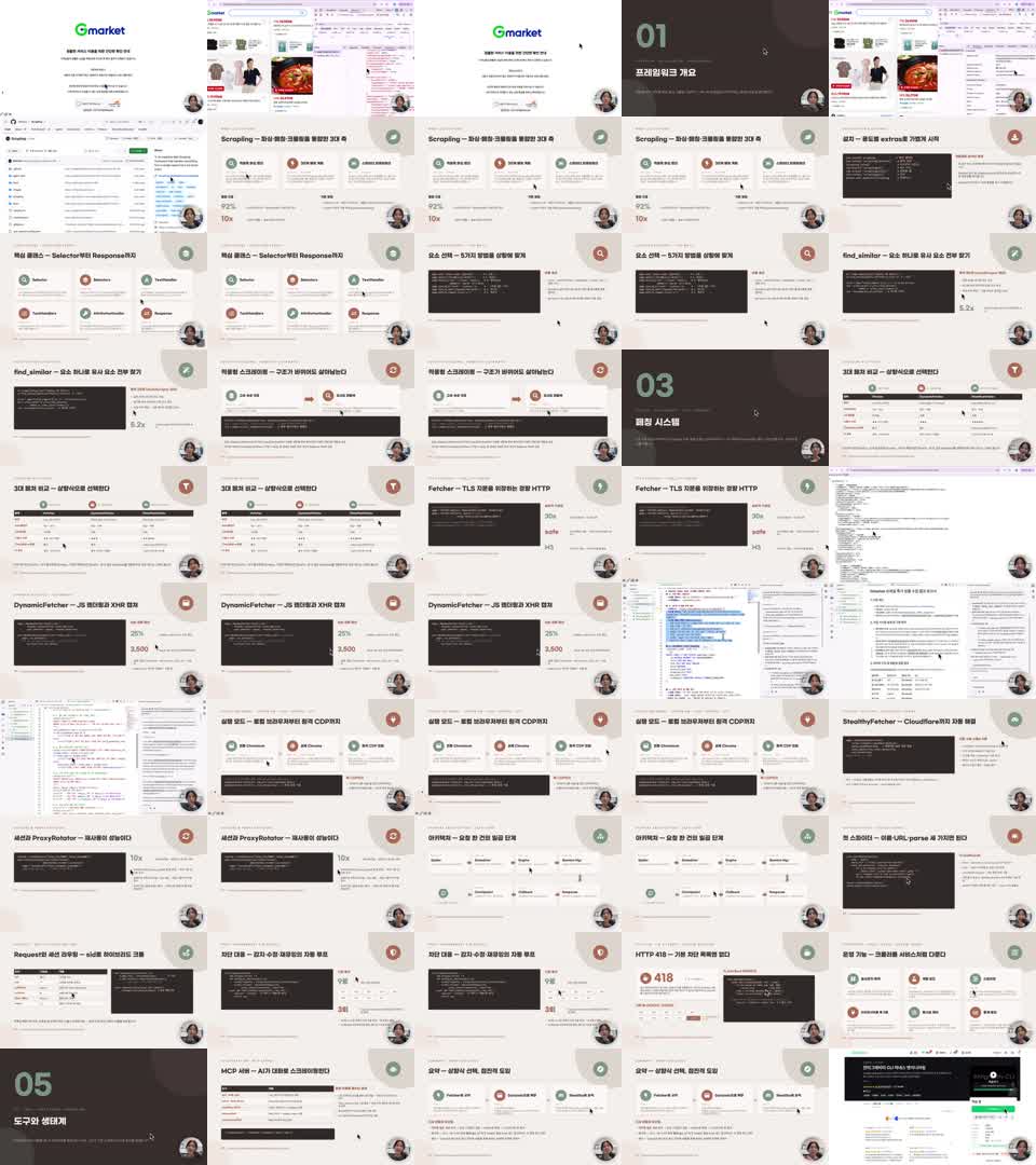 42분 43초 영상에서 고르게 추출한 50개 화면을 모은 contact sheet